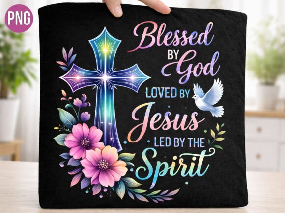Blessed by God Loved by Jesus Cross PNG