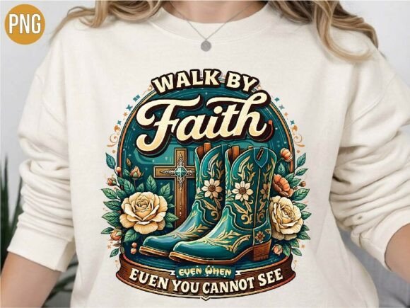 Cowboy Walk by Faith Christian Boots PNG T-Shirt Designs