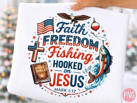 Faith Freedom Fishing Hooked Jesus PNG — T-Shirt Designs