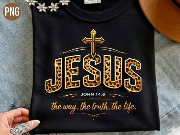 Gold Leopard Jesus Cross PNG for T-Shirt Designs