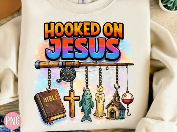 Hooked on Jesus Christian Fish PNG Shirt T-Shirt Designs