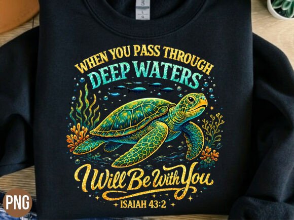 Isaiah 43 2 Sea Turtle Christian PNG for T-Shirt Designs
