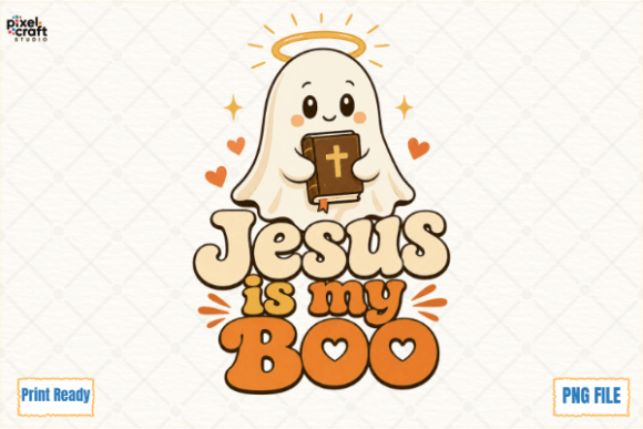 Jesus Is My Boo Retro Ghost Bible PNG
