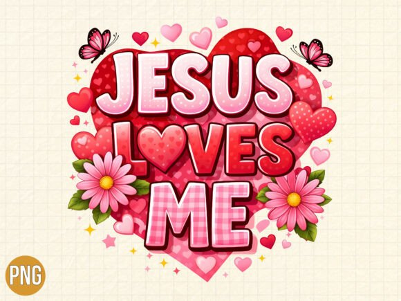 Jesus Loves Me Heart Daisy Christian PNG for T-Shirt Designs