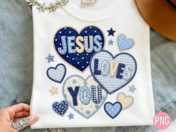 Jesus Loves You Patchwork Hearts Art PNG