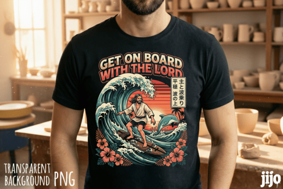 Jesus Surfing Dolphin Christian PNG T-Shirt Designs