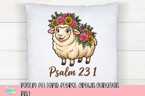 Psalm 23 Lamb Floral Crown PNG for T-Shirt Designs