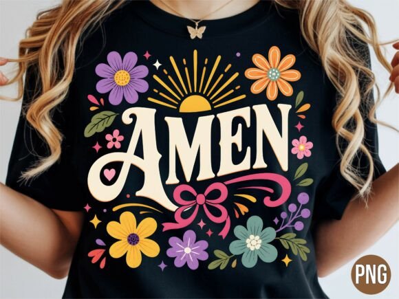Retro Amen Christian Floral Shirt PNG