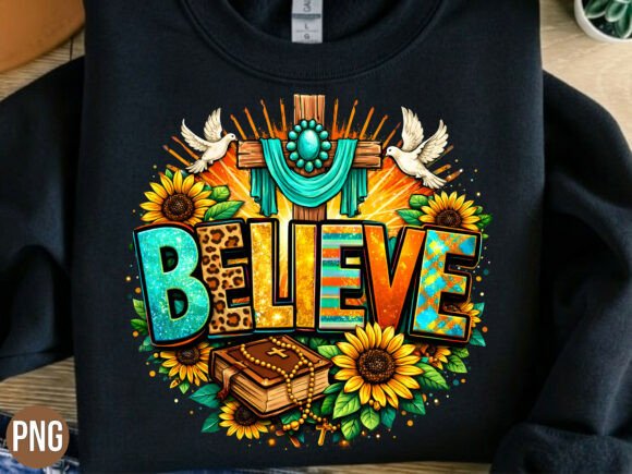 Retro Christian Sunflowers Cross PNG T-Shirt Designs
