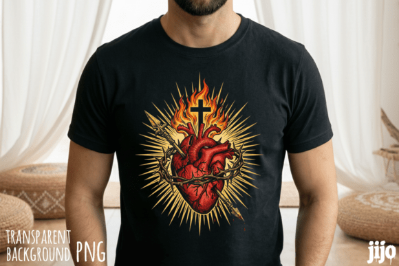 Sacred Heart Christian Cross PNG