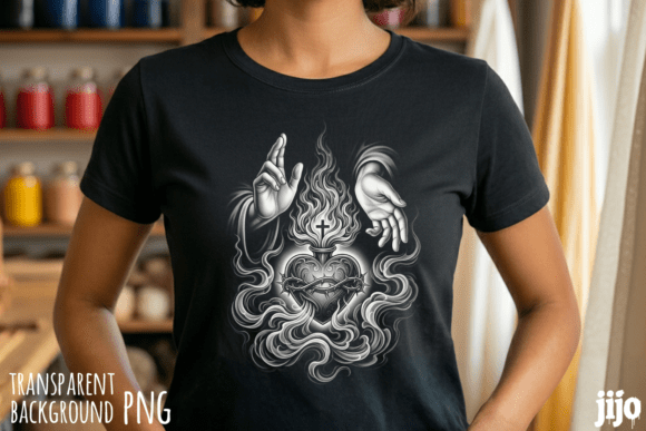 Sacred Heart Christian Flame PNG: T-Shirt Designs & Branding Asset