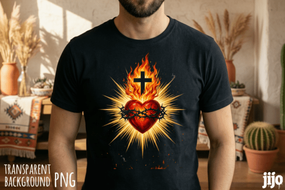 Sacred Heart Cross Christian PNG for T-Shirt Designs