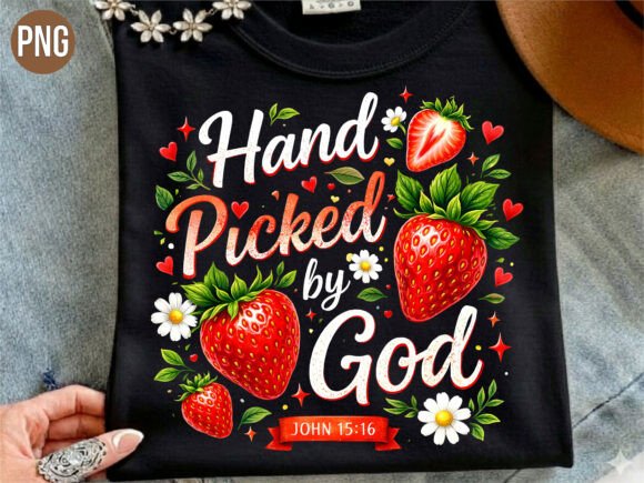 Strawberry Hand Picked God Christian PNG for T-Shirt Designs