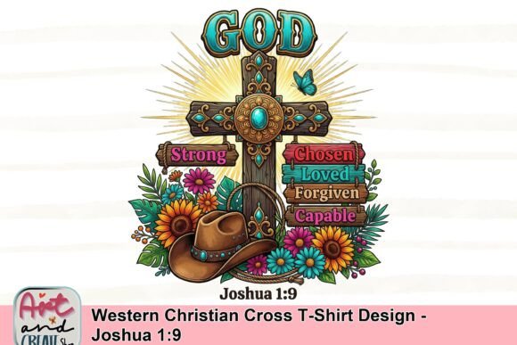 Western Christian Cross T-Shirt Design – Joshua 1:9